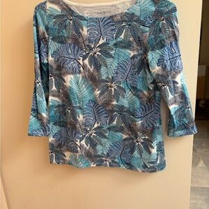 Talbots Fitted Blue and Gray 3/4 Sleeve Blouse